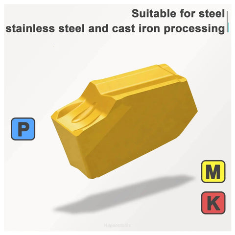 Self Grip Carbide Parting Inserts For CNC Lathe Boss Level Cut Off And Grooving In Steel 0.118 Inch Width, CVD Yellow Coating