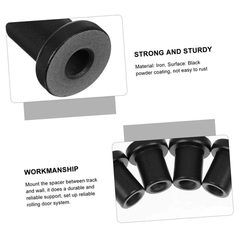 Close-up of 4 Piece Sliding Barn Door Track Spacers Replacement Carbon Steel Connector Hardware Kit with black finish