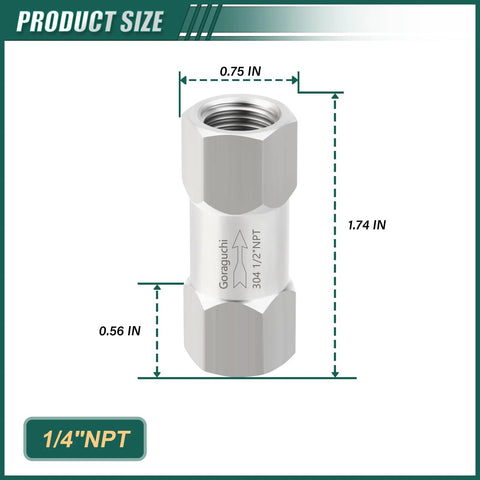 GORAGUCHI stainless steel 1/4-in NPT female check valve for backflow prevention