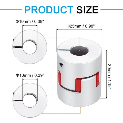 Aluminum Shaft Coupling 10mm To 10mm Flexible Spider Coupler With Jaw Length 30mm Diameter 25mm For 3D Printers CNC Routers Milling Machines Silver Finish