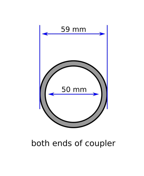 Diagram showing dimensions of Vacuum Hose Coupler Accessory OD 2.2 In ID 2.0 In CCW Thread For A Snug Fit Black.