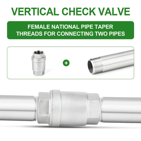 TAISHER 2-pack 1in stainless steel vertical check valves with female pipe threads for backflow prevention