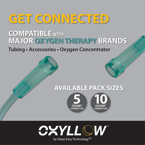 Oxyllow Premium Swivel Connector, teal translucent plastic, 5-count oxygen tubing connector