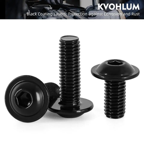 Flanged Button Head Socket Cap Screws M6 X 16mm, 25 Pack, Heavy Duty Stainless Steel 304, Black Finish, Allen Drive.