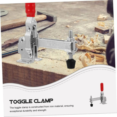 2 Pack Welding Toggle Clamps With Rubber Tips Hold Down Clamps Quick Release Iron Welding Tool For Woodworking Fixtures And Positioning Jigs Portable Desktop Clamp For Precise Adjustable Clamping Force shown installed on workbench.