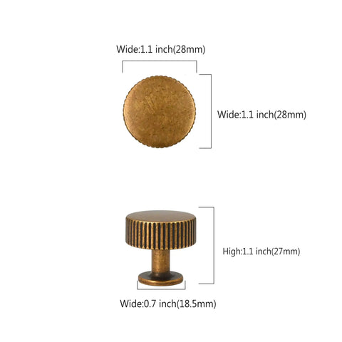 Antique Brass Cabinet Knobs For Dresser Drawers 10 Pack Zinc Hardware Durable Finish Easy Install Ideal For Kitchen Cabinets Living Rooms Dressers And Chests With A Killer Classic Vibe By Asidrama, showing front and side views with measurements.