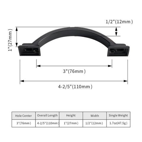 Oil Rubbed Bronze Cabinet Pulls 3 Inch Center 4.4 Inch Overall Length 10 Pack Zinc Kitchen Cabinet Handles dimensions