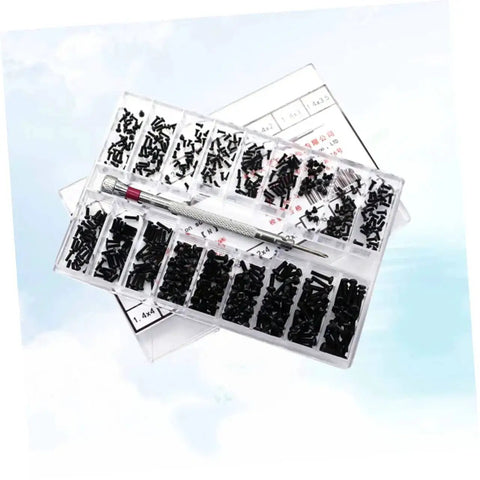 All In One Countersunk Screw Set Kit With Flat Head Screws 18 Sizes For Glasses Watches And DIY Projects In An Organized Case