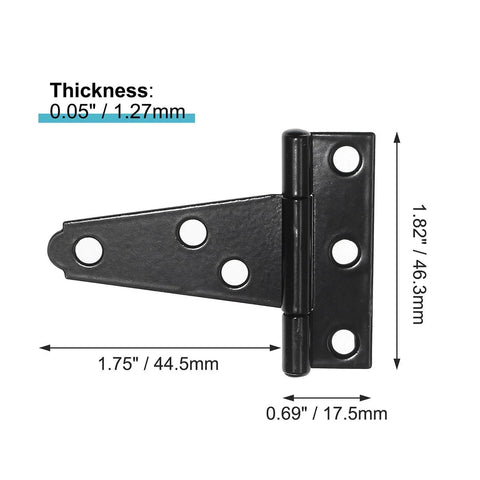 2 Inch T Strap Hinges Six Pack Heavy Duty Black Carbon Steel With Screws For Barn Doors Fences Cabinets Gates And Shutters Galvanized Rustproof Finish Durable Ultra Strong Hardware For Indoor And Outdoor Use dimensions diagram.