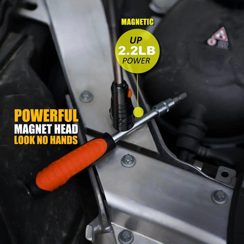 Magnetic Pickup Tool with Telescoping Magnet and Flashlight, A Handy Auto Home Garage Gadget for reaching metal in engine bay