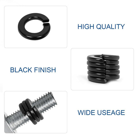 M6 split lock washer, black finish, 304 stainless steel, 100 pcs (front view)