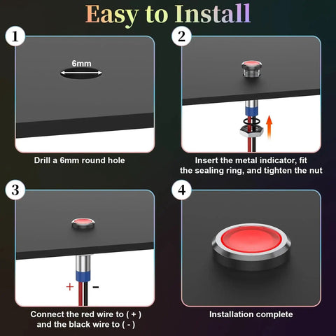 Installation steps for Rugged 12V LED Indicator Light Set Waterproof Metal Flat Head Pilot Lamps with Wire 6mm Mounting Holes