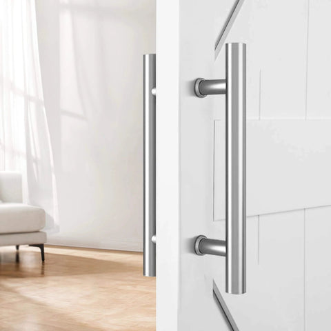 12 Inch Push Pull Barn Door Handle Set Built Tough Double Sided H Shape Sliding Door Hardware Heavy Duty Stainless Steel 304 installed