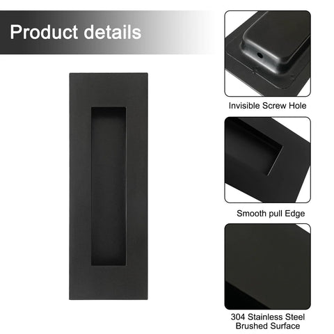 Recessed Finger Flush Pulls With Edge Pull For Pocket Doors, Closets, Sliding And Barn Doors, Black Stainless Steel 6 Inch