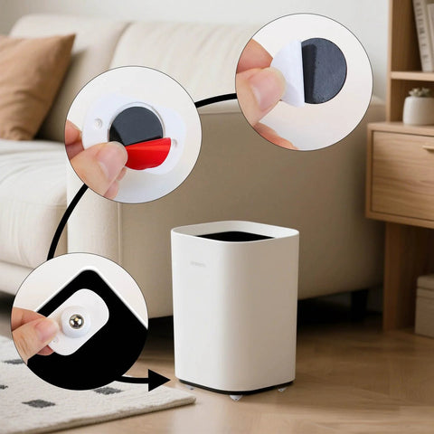 8 Pack Self Adhesive 360 Degree Swivel Caster Wheels for Appliances and Furniture White - shown on trash can