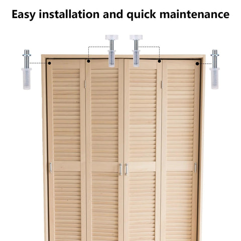 8 Pcs Bi Fold Door Top Roller Guide Wheel And Top Pivot Spring Loaded Replacement Kit installed on wooden folding closet doors