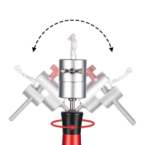 Close-up of Handheld Fixture Vise Tool for precise handheld modeling and micro build work, CNC machined, dual guide rails visible