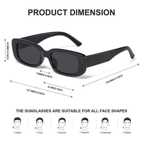 Dope Rectangle Sunglasses For Women And Men, Y2K Retro 90s Style Square Frame Glasses With UV Protection size guide