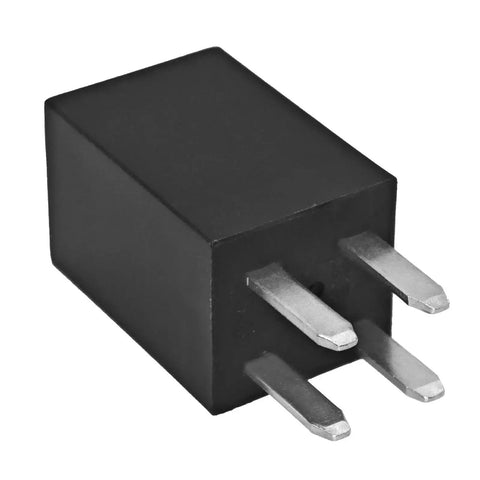 Ultra Micro ISO Automotive Relay Pack of 6, 12V DC, 20A SPNO, high temp resistant, shown from side with metal connectors