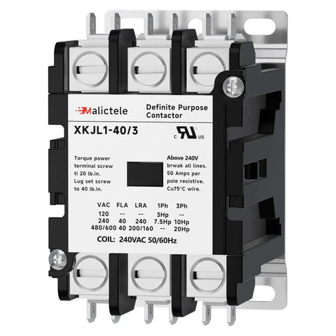 3 Pole 40 Amp AC Contactor for Outdoor HVAC Units 240V Coil UL Listed 50 60Hz with silver alloy contacts and mounting bracket