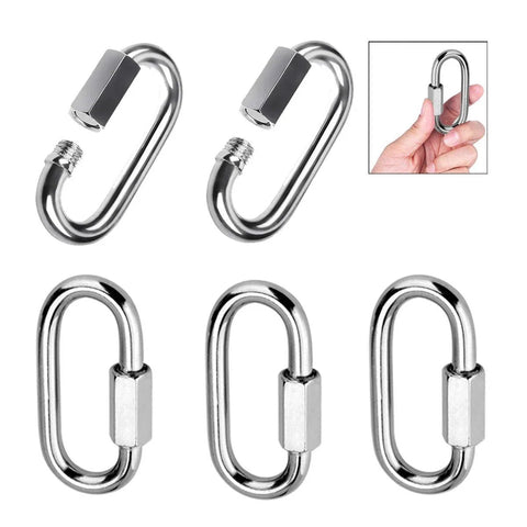 Pack of 5 M4 304 Stainless Steel Quick Link D Shape Locking Carabiner Heavy Duty Repair Link for Outdoor Gear