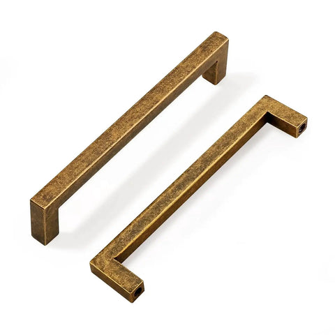 10 Pack Antique Brass Cabinet Pulls Square Design With Five Inch Center To Center About Five And Two Fifths Inches Long Solid Zinc Alloy Kitchen Cabinet Handles Polished Gold Drawer Pulls Hardware