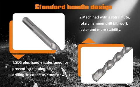 Carbide Tipped Masonry Drill Bit For Concrete Drilling SDS Plus Rotary Hammer 10mm Diameter 150mm Length, side view.