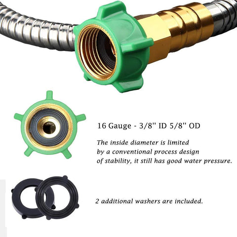 Beaulife 304 stainless steel garden hose connector with green plastic nut, brass fittings, and 2 washers included