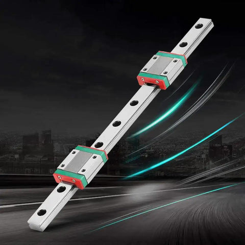 Slick Compact Miniature Linear Rail Guide Set 12mm Wide By 250mm Long With Two Slide Blocks High Precision Four Point Contact Bearings