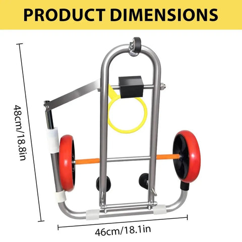 Portable Toilet Installation Lift Jack And Foldable Dolly for easy toilet moving and alignment, shown with dimensions 48cm x 46cm.