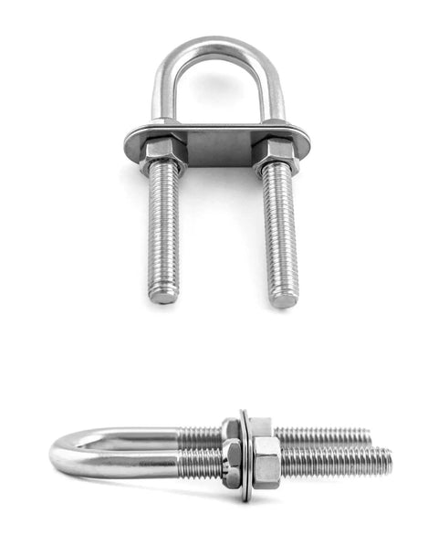Marine Boat Stern Eye Tie Down U Bolt Kit 2 Pack Three Eighths Inch Diameter Two And A Half Inch Thread Length Stainless Steel Rust