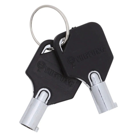 Two black keys on a keyring for AED Cabinet Wall Mounted Alarmed Defibrillator Storage White Box Large Fits Zoll Cardiac Science and All Brands