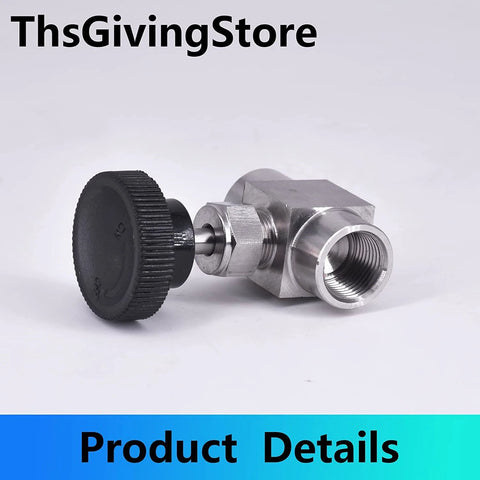 ThsGivingStore 304 stainless steel NPT needle valve with 3/8 in female thread and black knurled knob