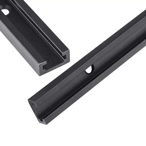 Close-up view of a 4 Piece 48 Inch Aluminum T Track Set For Woodworking Jigs And Fixtures With Screws, showing corrosion-resistant anodized finish.