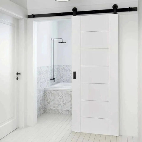 Sliding barn door with Recessed Finger Flush Pulls for Cabinets and Doors - 4.72 Inch Black Stainless Steel Brushed Rectangular Door Pull Hardware