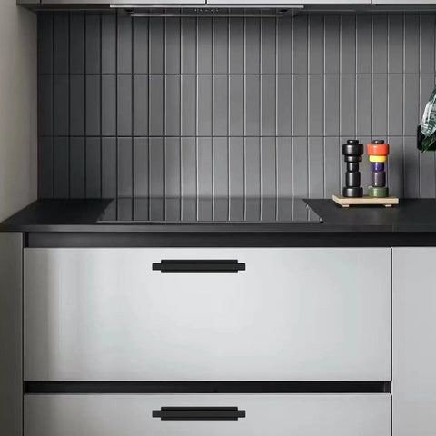 Kitchen with Self Stick Instant Cabinet Handles 10 Pack No Drill Drawer Pulls 5.82 Inches With Adhesive Stick On visible on drawers.