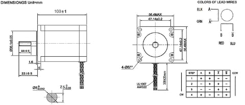 Technical diagram of Powerful Nema 23 Stepper Motor 4.2A 3.0Nm 425oz In Torque 100mm Length With 8mm Shaft