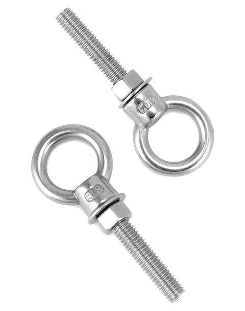 Threaded Eyebolts 10 Pack 3/8 X 2 Inches, 304 Stainless Steel Marine Grade Shoulder Eye Bolts, Rust Resistant with nuts visible
