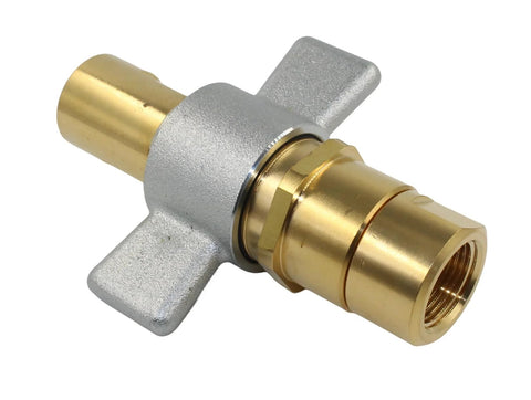 3/4 in NPT wet-line hydraulic quick disconnect coupler with wing-nut, brass fitting and silver housing