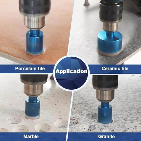 Two Piece Dry Diamond Core Drill Bit Set Pro Grade For Porcelain Tile Ceramic Stone Granite Marble 1 Inch 25mm Diamond Hole Saw With Triangle Shank By BRSCHNITT in use on various materials