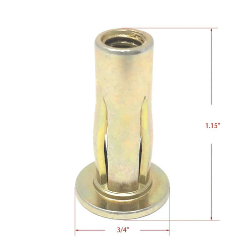 Pre-Bulbed Steel Threaded Rivet Nut With Shank, Multi Grip 5/16-18,.020-.280 Grip Range, Anti-Rotation Knurled Body, Gold Zinc Finish