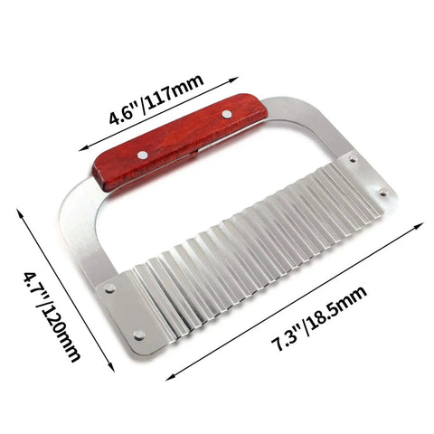 Stainless Steel Crinkle Cutter For Vegetables And Fruits, Wavy Chopper Knife With Wood Handle, Durable 7.3 Inch Blade