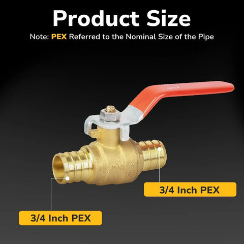 Value Packed Three Quarters Inch PEX Ball Valve Brass Full Port Shutoff With PEX Crimp Fittings One Quarter Turn Handle
