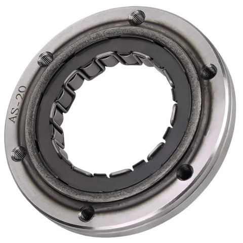 Starter Clutch Bearing 70140471A Direct Replacement For Select Motorcycle Models Including 1100 V4 S Anniversario 916 Corse SP Speciale One Way Engagement For Quick Easy Crank And Smooth Start in silver metal with gear-like structure, front view.