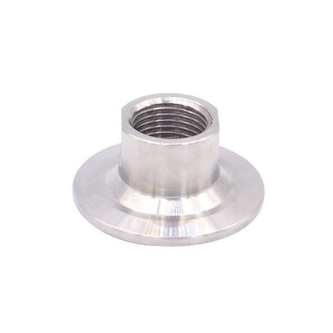 Stainless steel DERNORD 1.5in sanitary tri-clamp to 1/2in NPT female adapter, front view