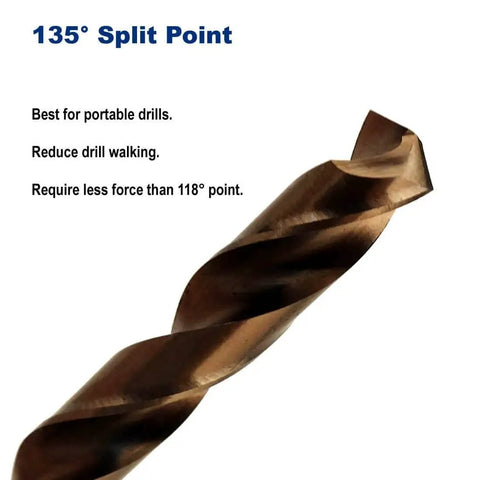 Close-up of One Eighth Inch Cobalt Steel M35 Jobber Length Twist Drill Bits For Hard Metal And Stainless Steel Pack Of Twelve