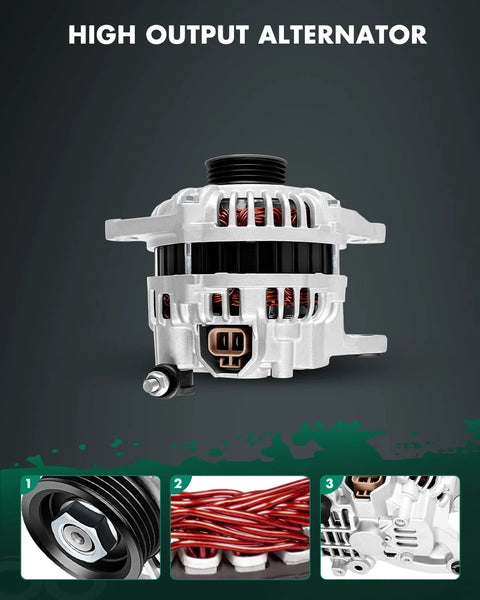 Front view of Plug And Play Alternator Replacement For Mazda 323 1.6L 1995 1994 1996 MX 3 1.6L 1994 1995 1996 Protege 1.5L 1995