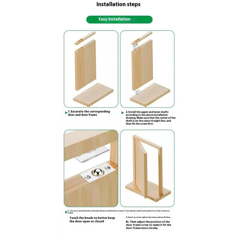 Installation steps for Heavy Duty Hidden Door Hinge Set For Wood Doors With 360 Degree Rotation And Black Hardware diagram