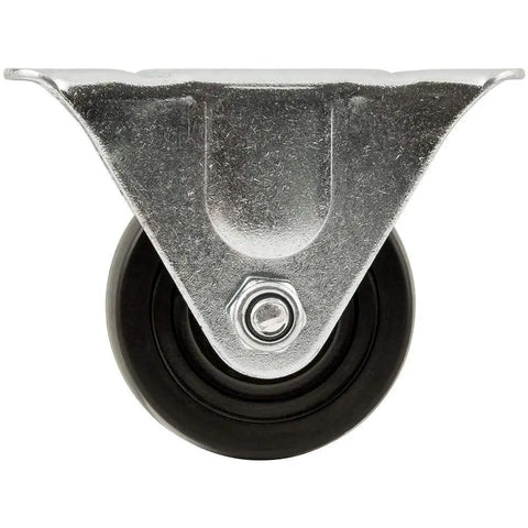 Front view of a Heavy Duty Rubber Caster Wheel with Rigid Non Swivel Top Plate for desks and carts, 3 inch wheel, 225 lb load capacity.