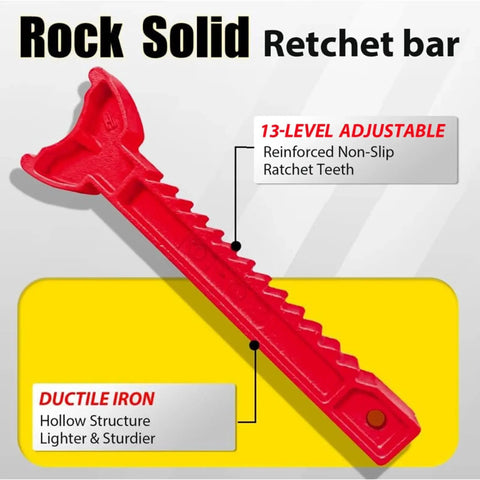Red ratchet bar for 6 Ton Adjustable Jack Stands With Double Pin Locking And Rubber Pads For Garage, showing ratchet teeth.